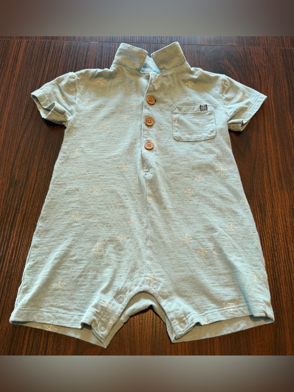 Modern Moments by Gerber Baby Boys Sage Green Boat Print Romper Size 24M